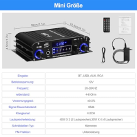 HiFi zesilovač S-288 600W mini Bluetooth stereo audio zesilovač receiver 12V/220V 4 kanály digitální koncový zesilovač s LCD dis